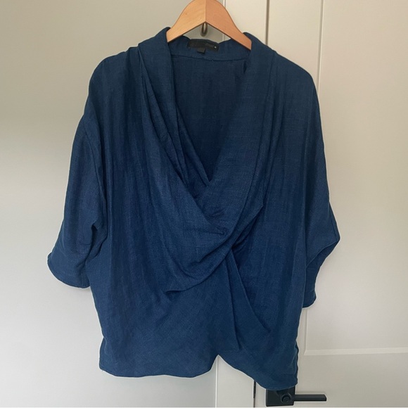 ZARA 100% Linen Draped Blouse INDIGO — ZW COLLECTION, LIMITED EDITION - Picture 14 of 15